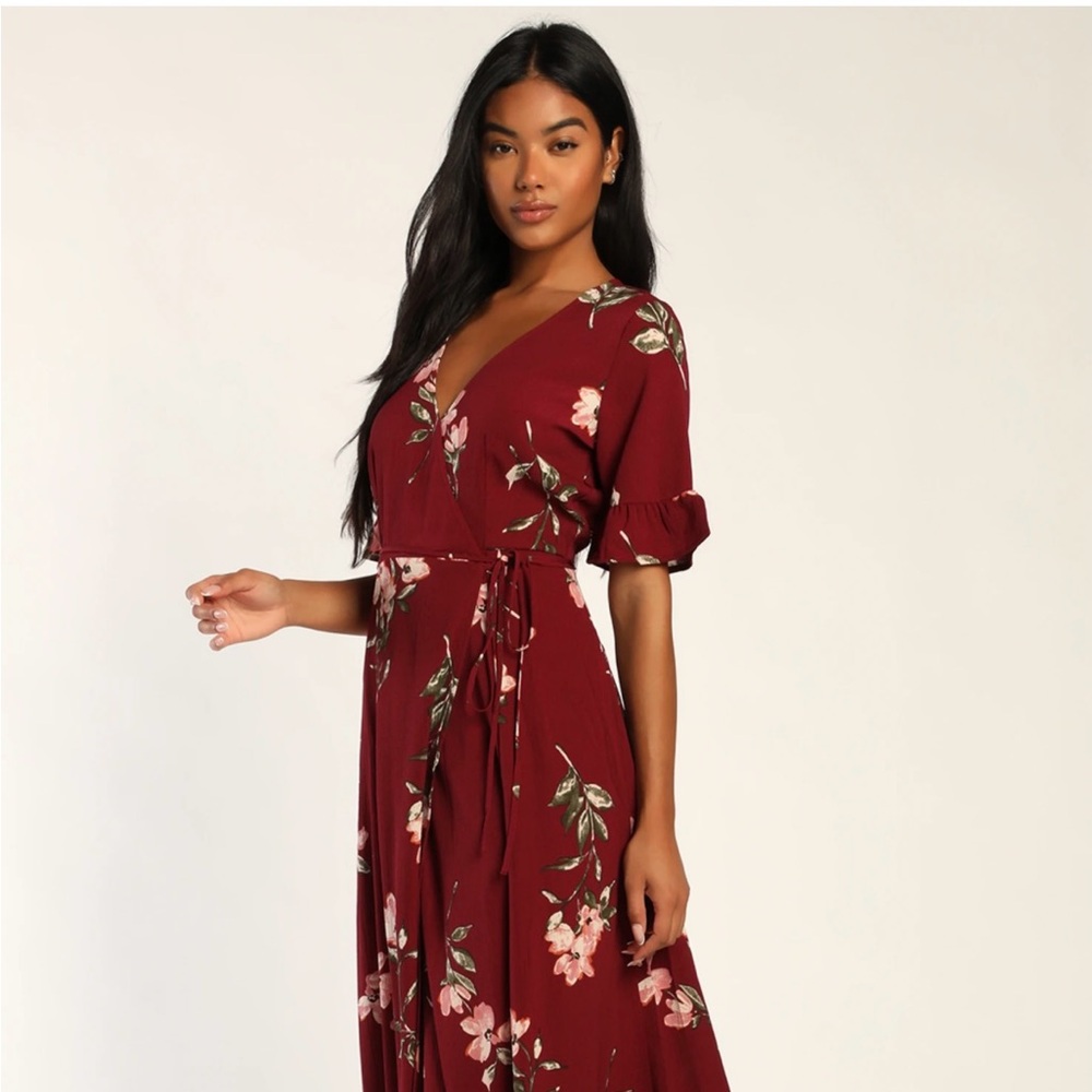 Floral Burgundy Wrap Dress